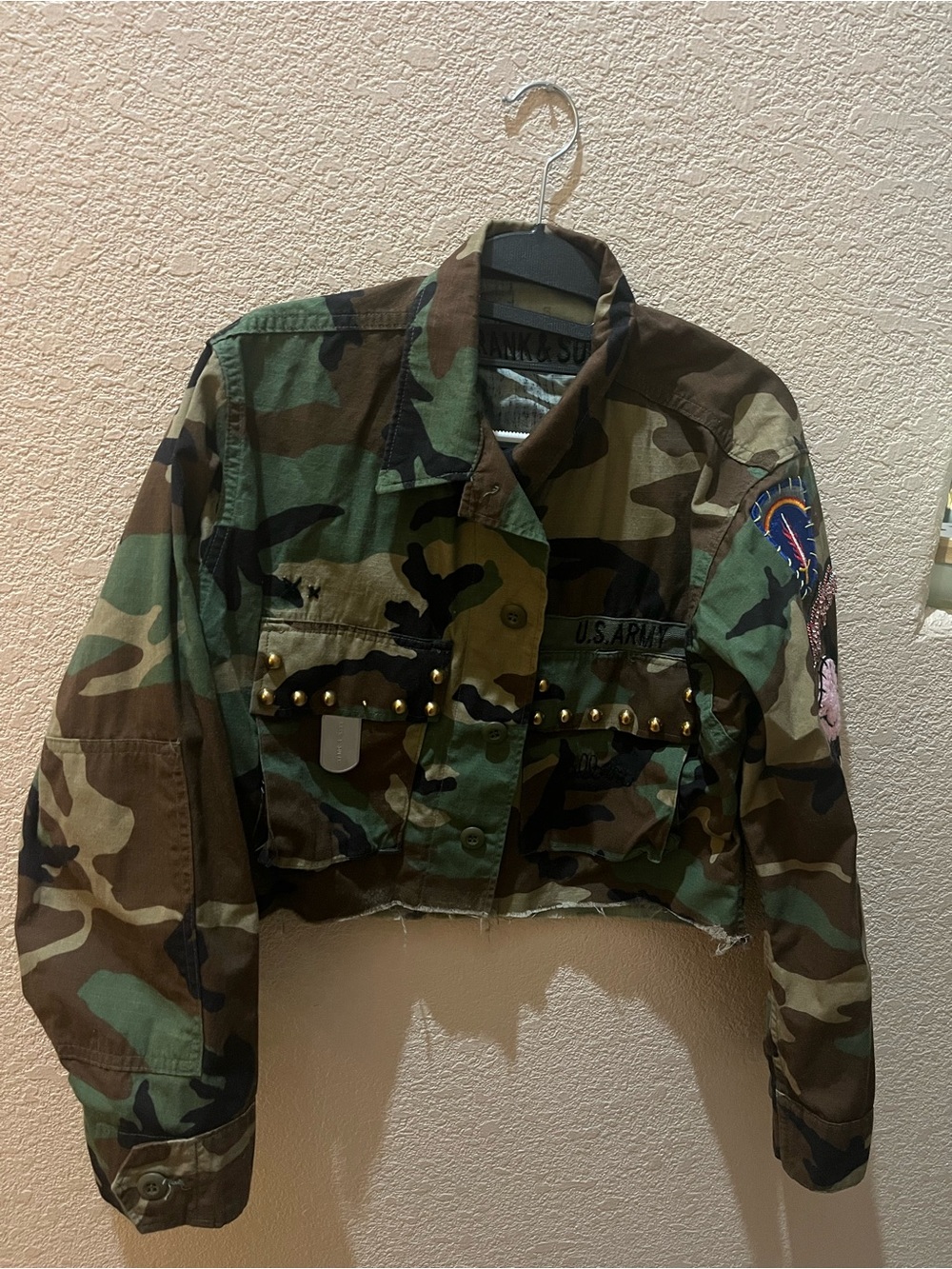 Rank & Sugar - Free People - cropped camo patched jacket - size small